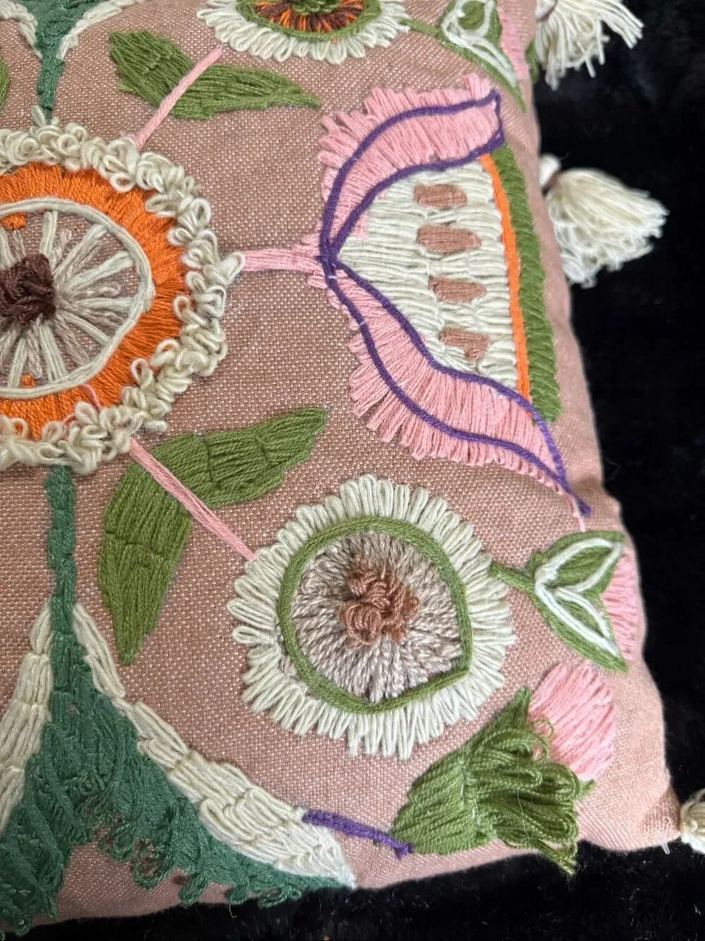 Indoor/Outdoor Embroidered Floral Pillow flowers set of 2 16x16